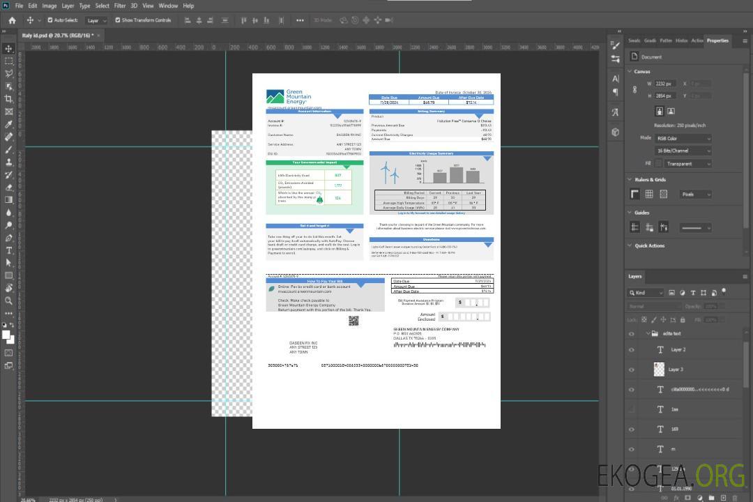 Modèle de facture de services publics de USA Green Mountain Energy aux formats Word et PDF template